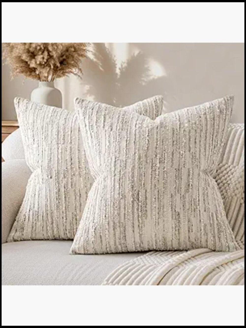 Boho Striped Tufted Throw Pillow Covers Set of 2, Acrylic Blend, 18" Square